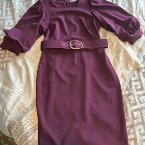 Color Aubergine size 10 balloon sleeves belted sheath dress